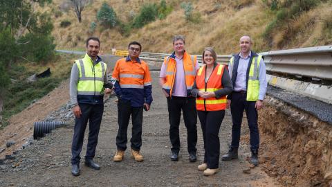 Engineers and Mayor at landslip site