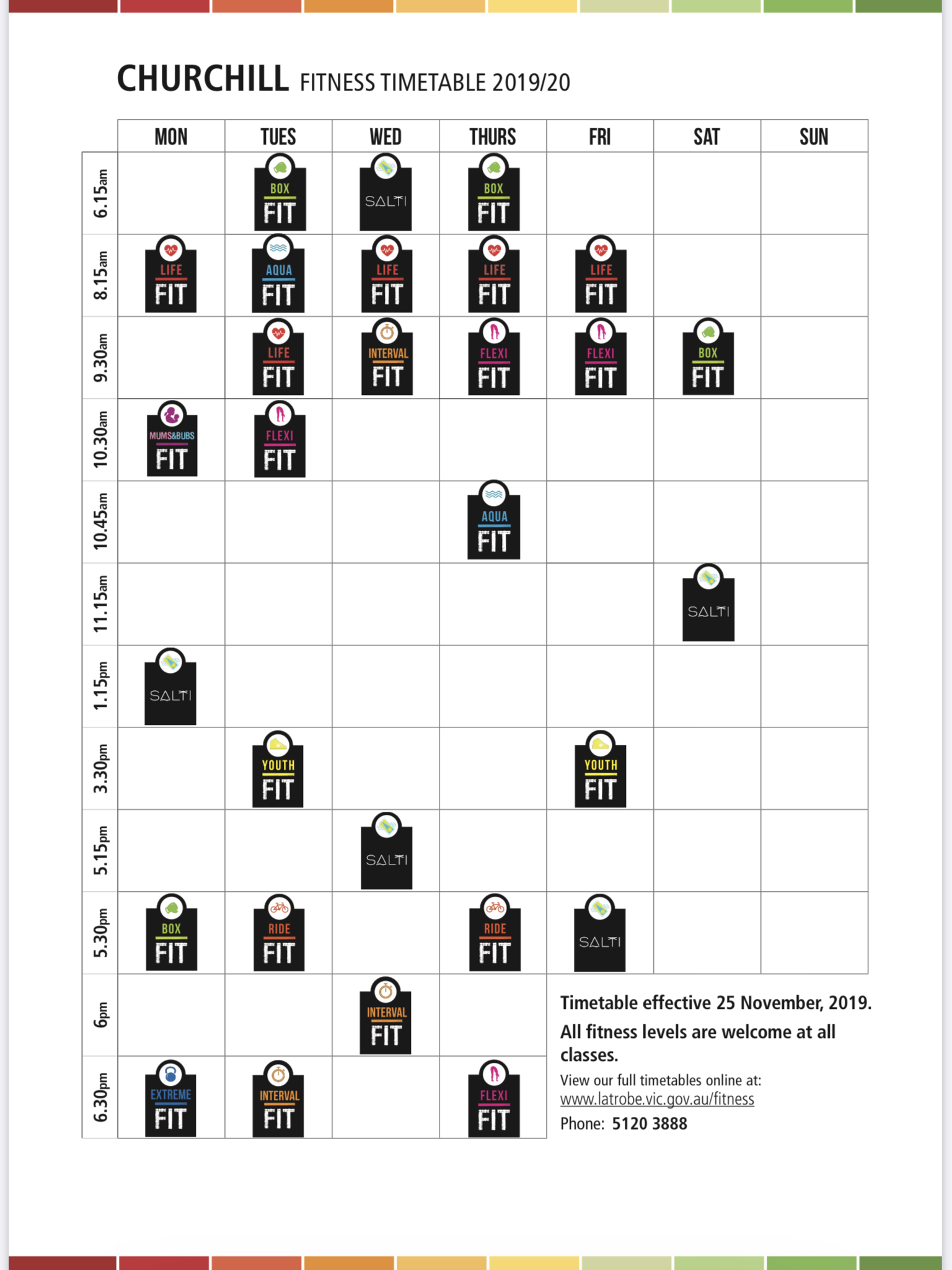 Group Fitness Timetable Churchill Latrobe City Council