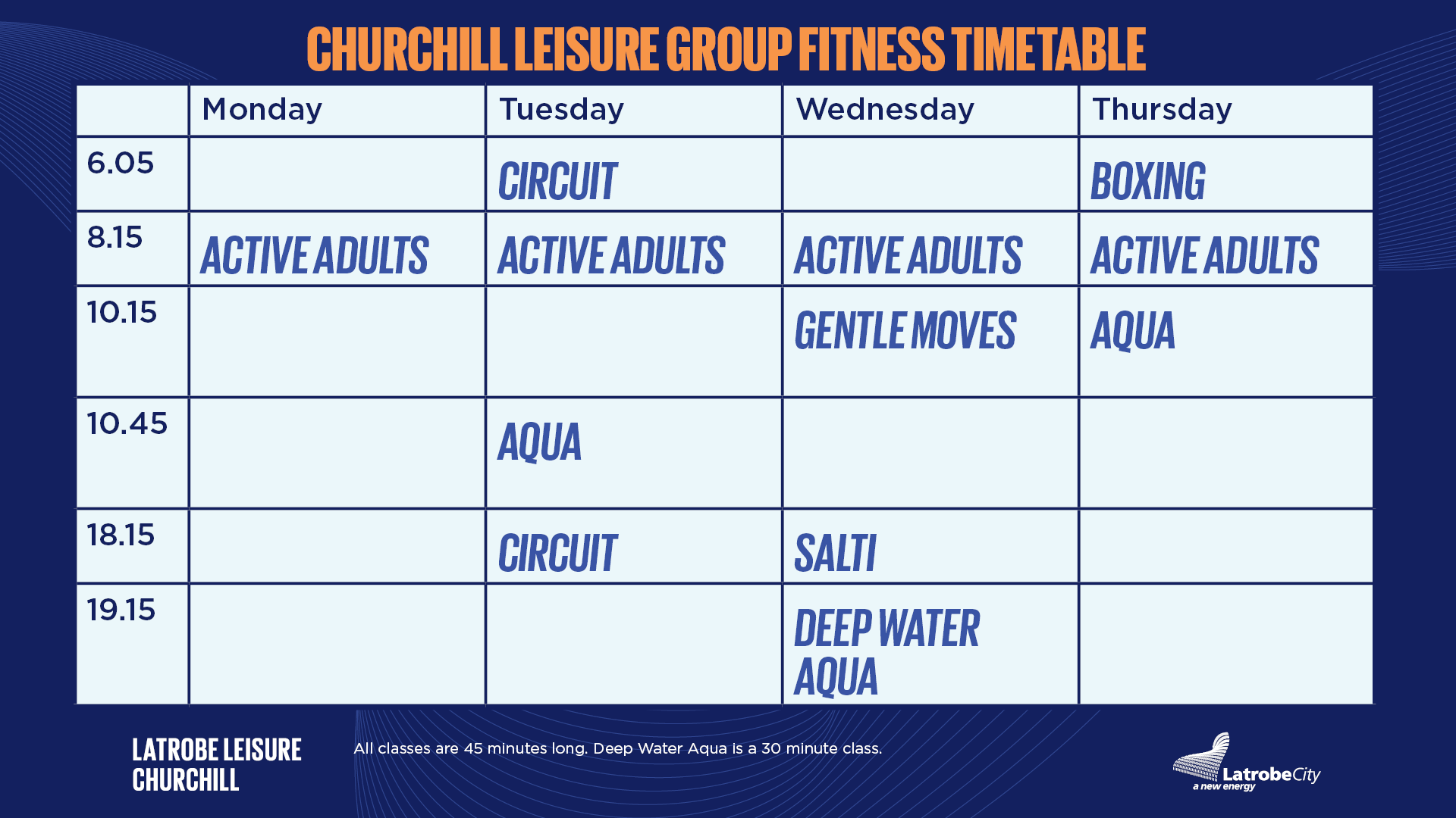 Latrobe Leisure Churchill Group Fitness Timetable