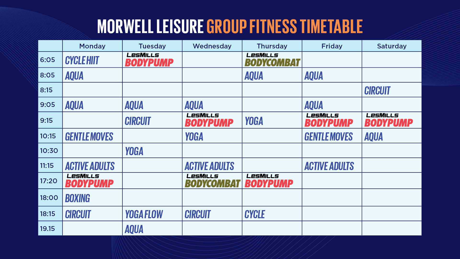 Morwell Group Fitness Timetable 