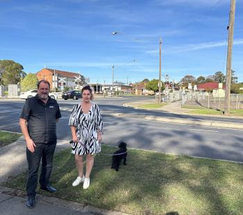 Latrobe City Mayor, Councillor Sharon Gibson, and Latrobe City Deputy Mayor, Councillor Dale Harriman at the Lloyd Street and Waterloo Road intersection in Moe