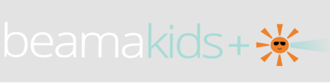 Blue and orange logo with the words kids in blue and an orange sunburst graphic