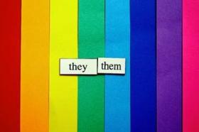 Rainbow flag image showing the film title 'they them'.